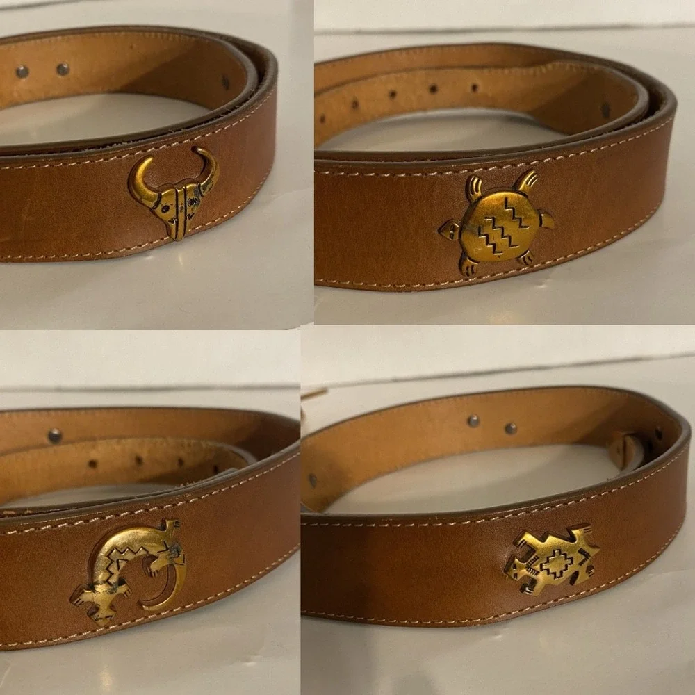 SILVER CREEK Vtg Leather Belt Size 36 Brown Western Southwestern Boho Animal USA